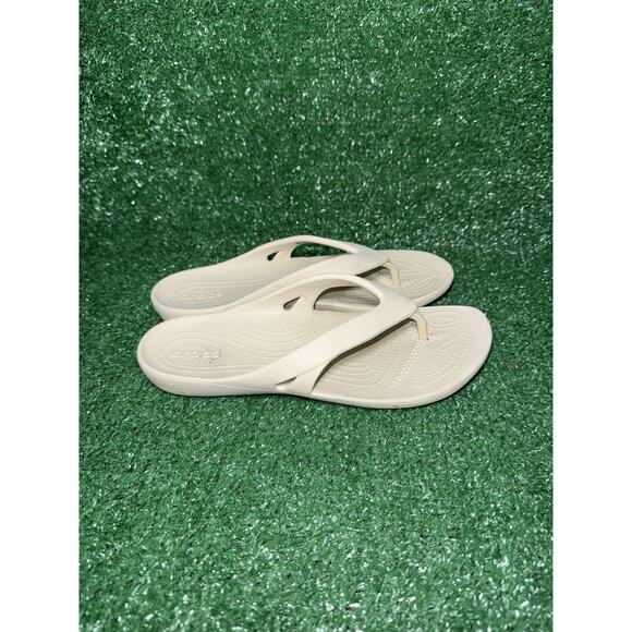 Crocs Kadee II Flip Flop Sandals Beige Tan Strappy Beach Slides Womens Size 7 - Picture 1 of 8